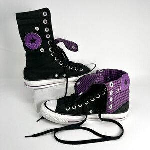⛔️ SOLD! ⛔️ Converse Women's 7 CTAS Extra Hi Top Fold Down Sneakers Black Purple